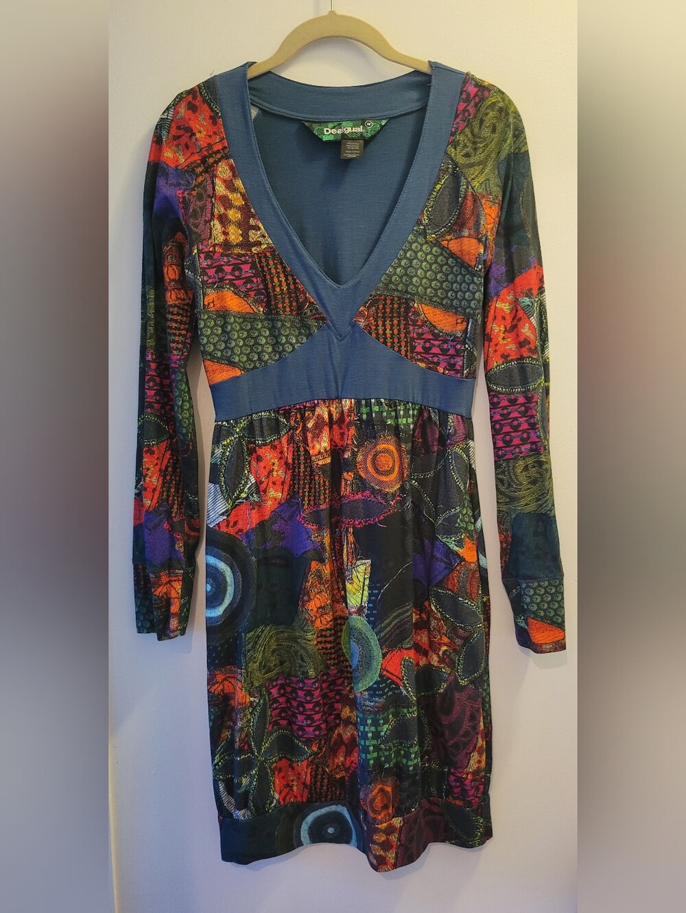 Desigual Vintage Patchwork Empire Waist Long Sleeve Dress - Size M